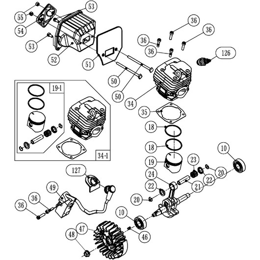 Поршневая группа, коленвал и глушитель Champion 246